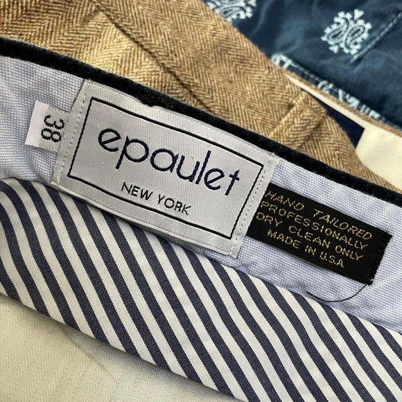 Lot Of 2 Epaulet New York 37 Mens Navy cotton Brown wool Flat Front Chino Pants - Picture 4 of 12